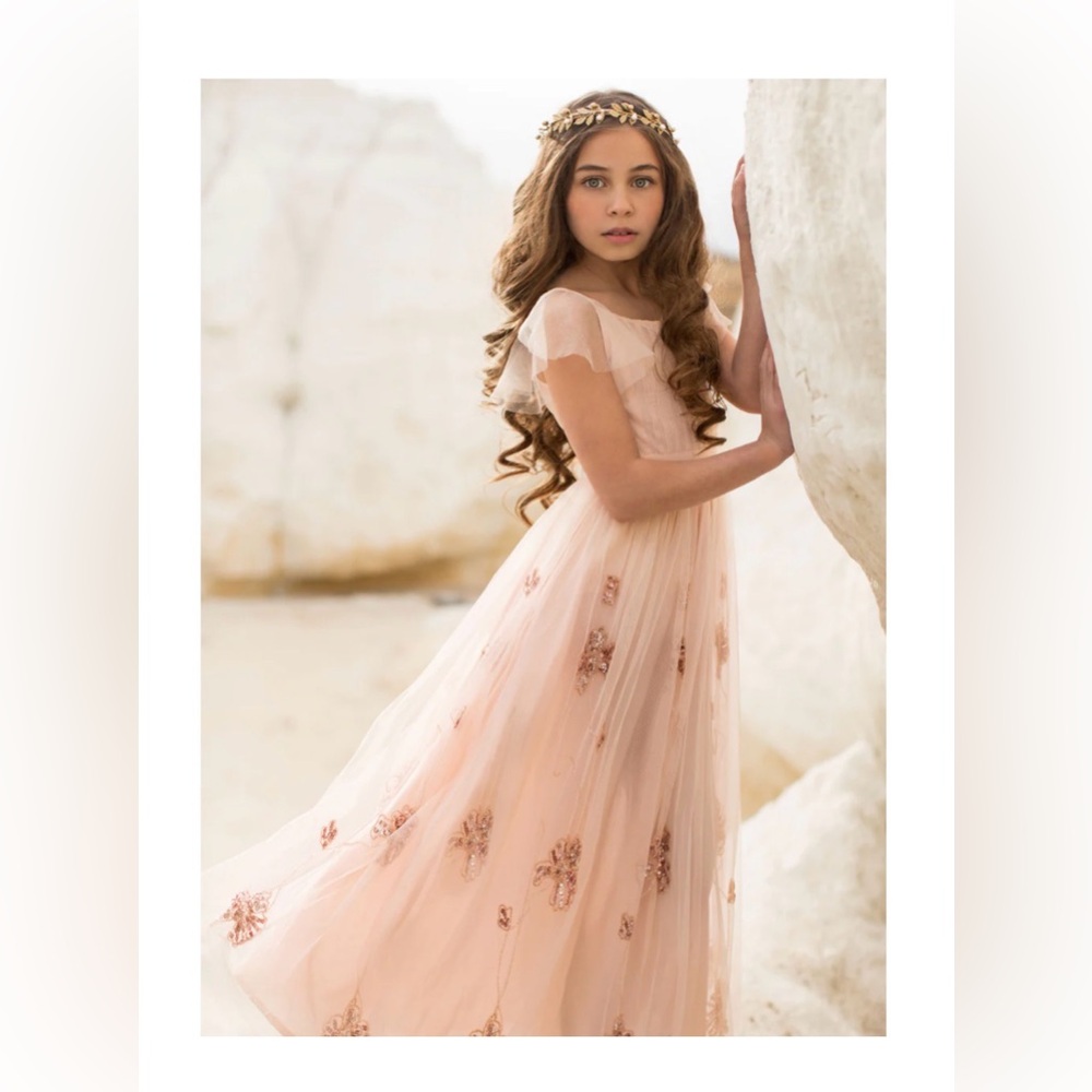 Joyfolie Blush Pink Floral Tulle Gown for Girls
